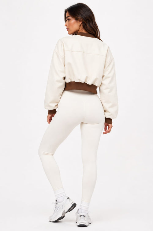 Aura Ivory Sport Chic set/cropped bomber jacket